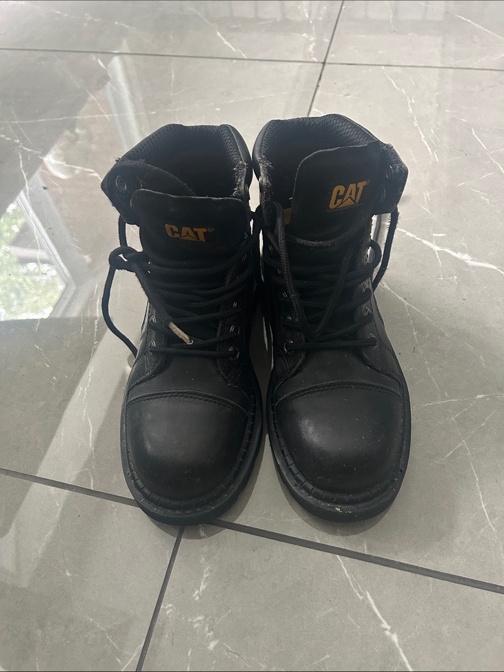 CAT Caterpillar Steel Tow Black Leather Boots - Excellent Condition